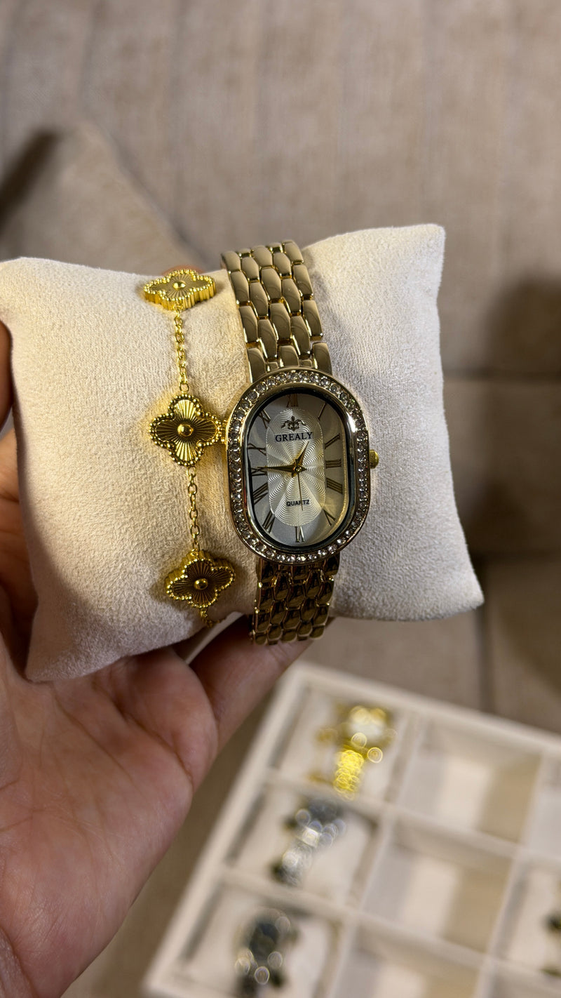 GREALY Gold + Clover Bracelet (Free)+ Mystery Ring(Free)