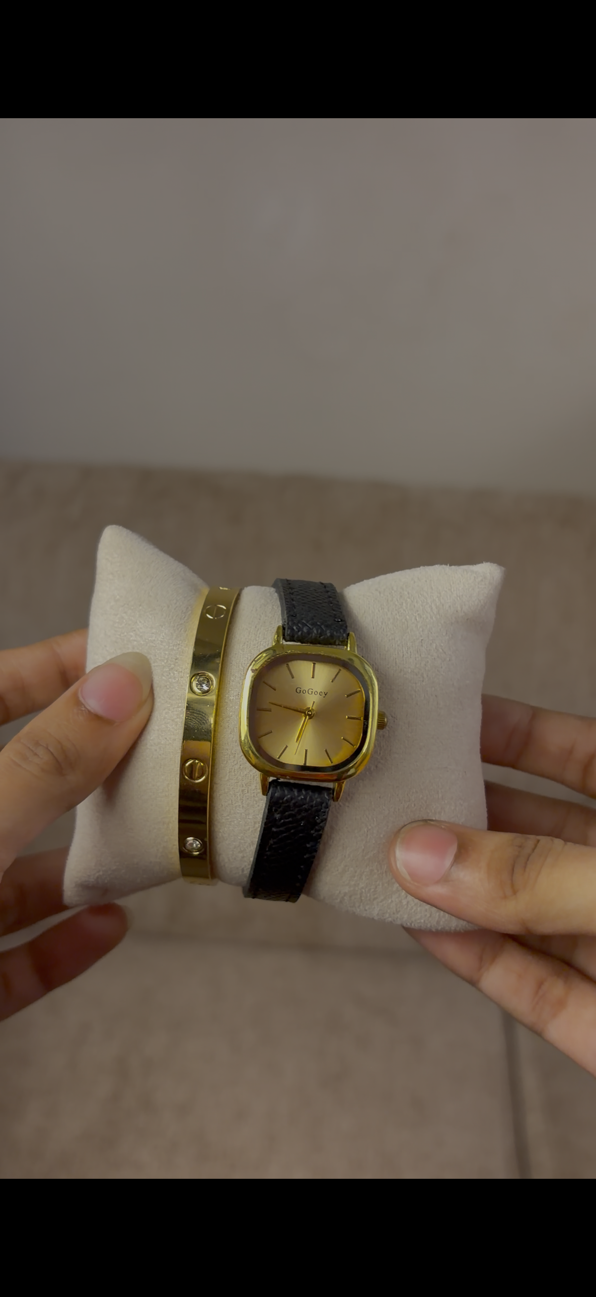 Gogoey square black belt watch + Cartier love bracelet free
