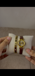 Gogoey round brown belt watch + Cartier love bracelet free