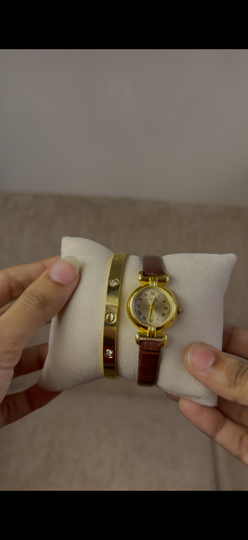 Gogoey round brown belt watch + Cartier love bracelet free