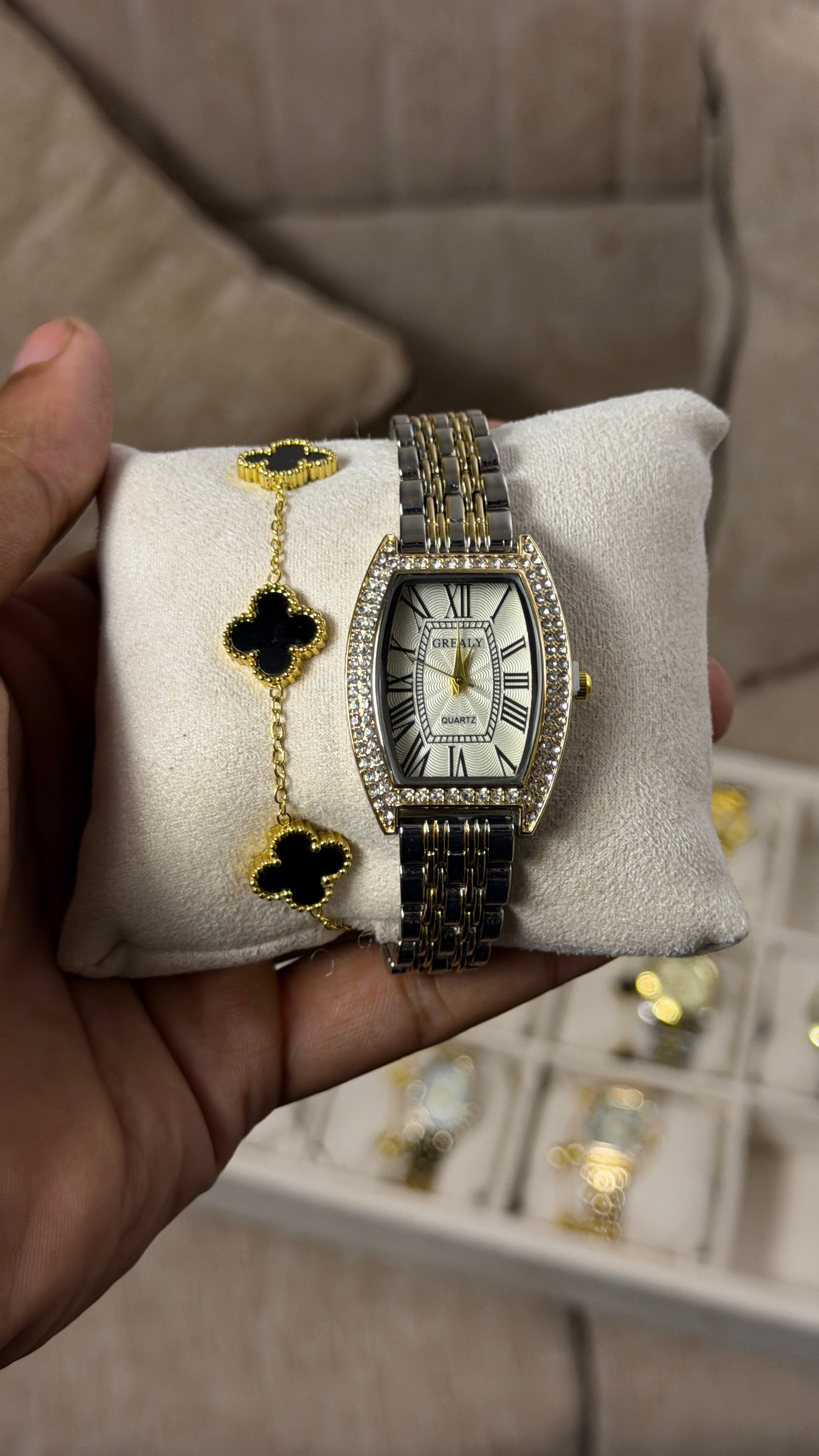 Grealy Gold Silver + Clover Bracelet (Free)+ Mystery Ring(Free)