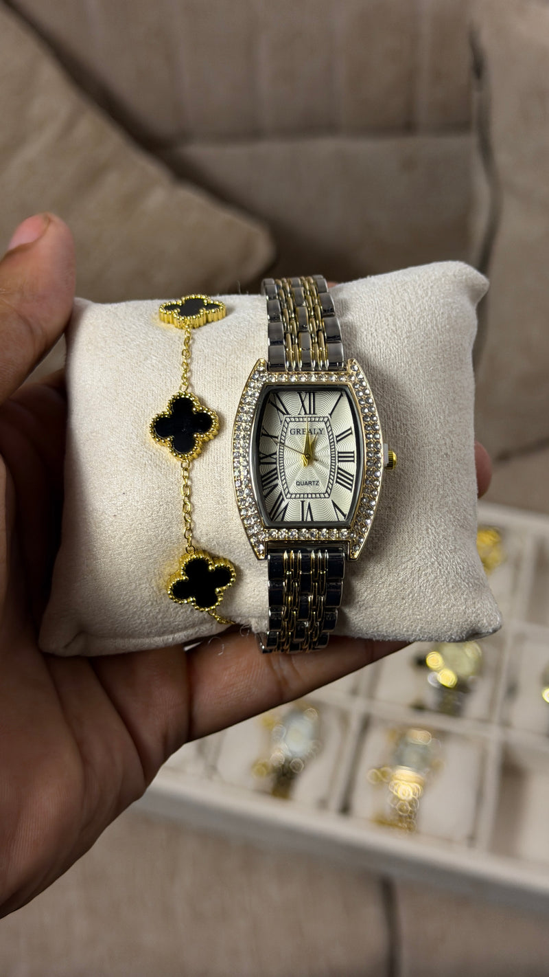 Grealy Gold Silver + Clover Bracelet (Free)+ Mystery Ring(Free)
