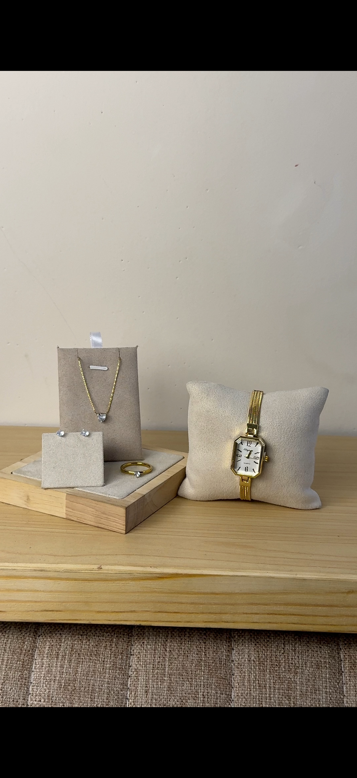 Eliyana white Rectangular watch  + Necklace  + Earing + Mystery Ring (Free)
