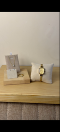 Eliyana golden Rectangular watch +   Necklace  + Earing + Mystery Ring (Free)