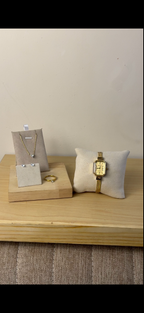Eliyana golden Rectangular watch +   Necklace  + Earing + Mystery Ring (Free)