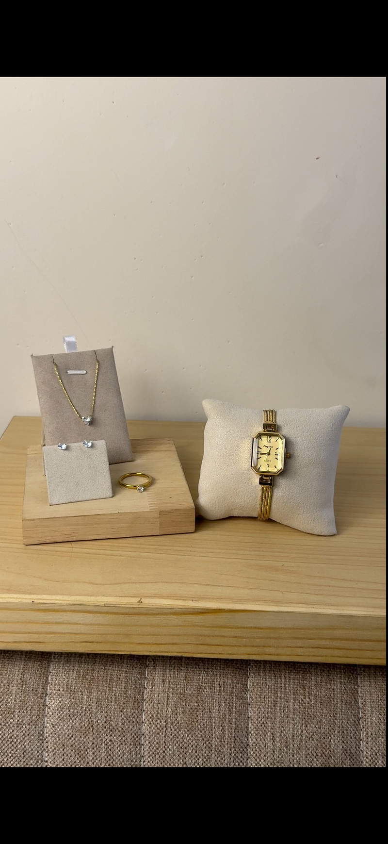 Eliyana golden Rectangular watch +   Necklace  + Earing + Mystery Ring (Free)