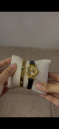Gogoey black round belt watch + Cartier love bracelet free