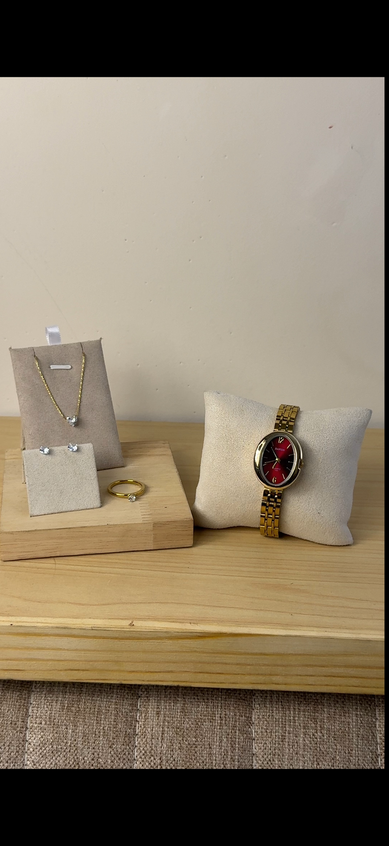 Barsh maroon oval Watch + Necklace (Free) + Earing (Free) + Mystery Ring (Free)