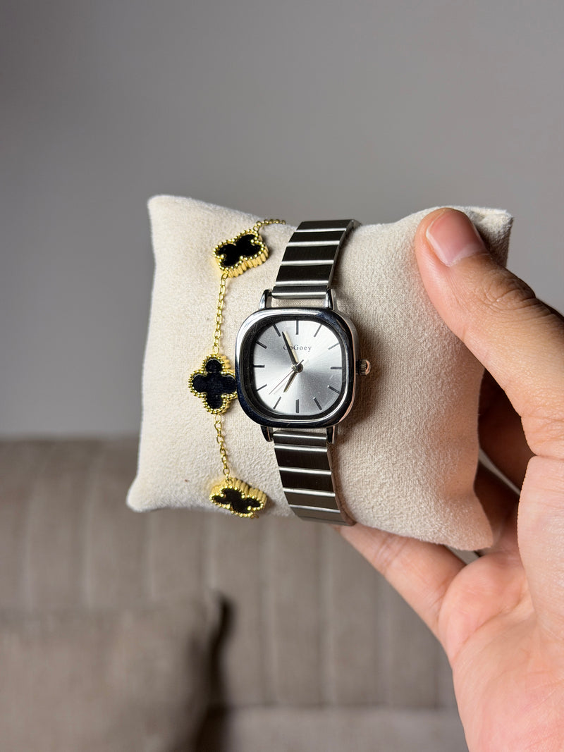 Gogoey silver square + Clover Bracelet (Free)+ Mystery Ring (Free)
