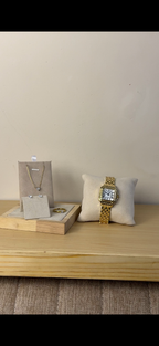 QUARTZ golden Cartier + Watch + diamond cut necklace  + stud earring  + mystery  ring ( free)