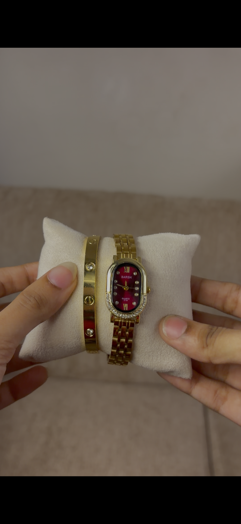 Barsh oval red dial watch + Cartier love bracelet free