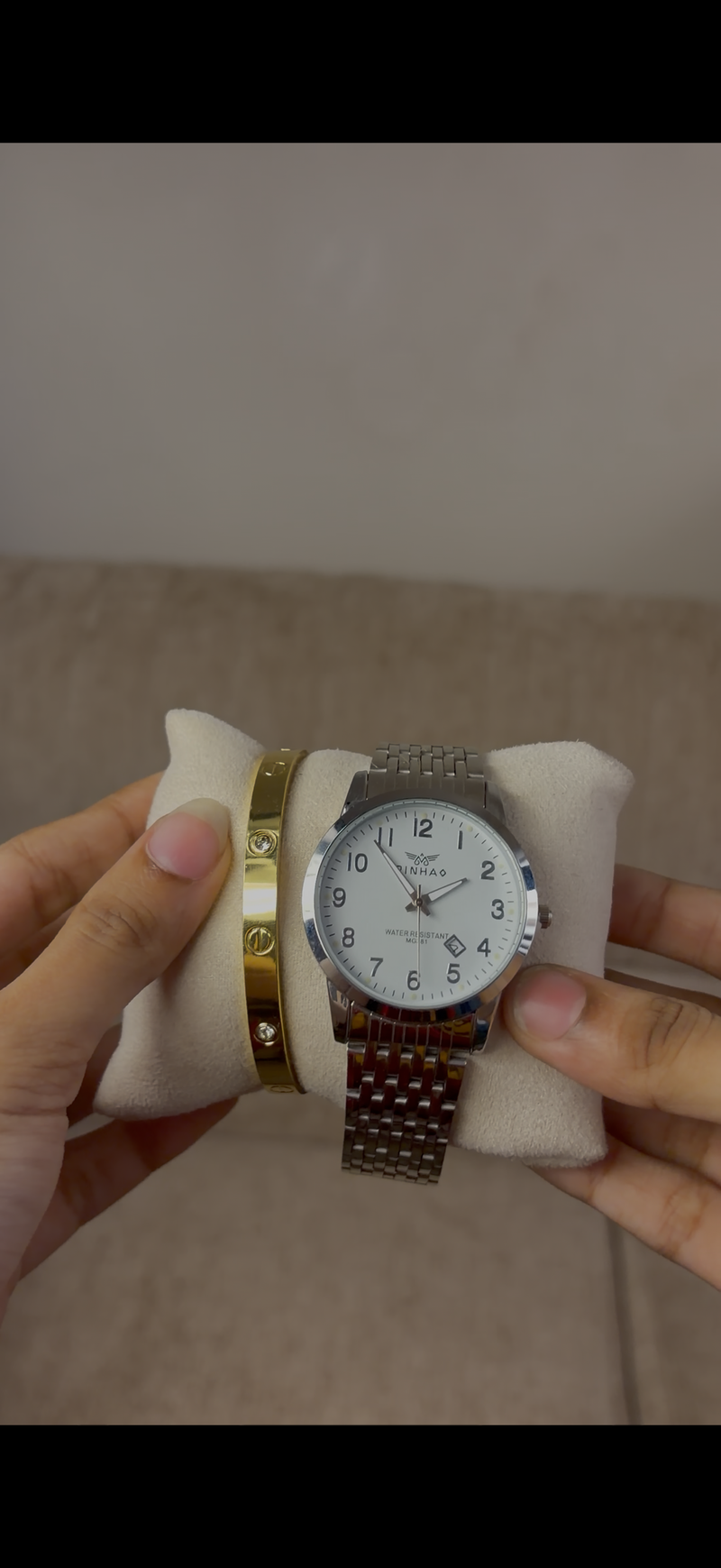 Pinhao silver Watch + Cartier love bracelet free