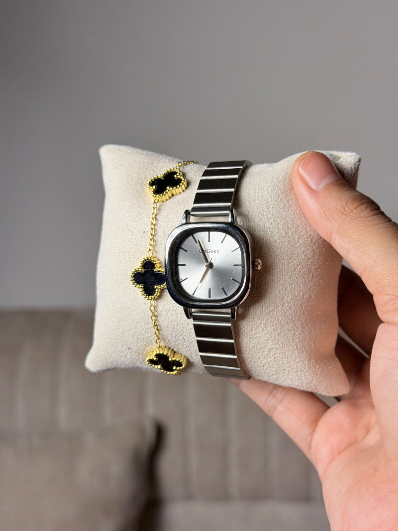 Gogoey silver square + Clover Bracelet (Free)+ Mystery Ring (Free)