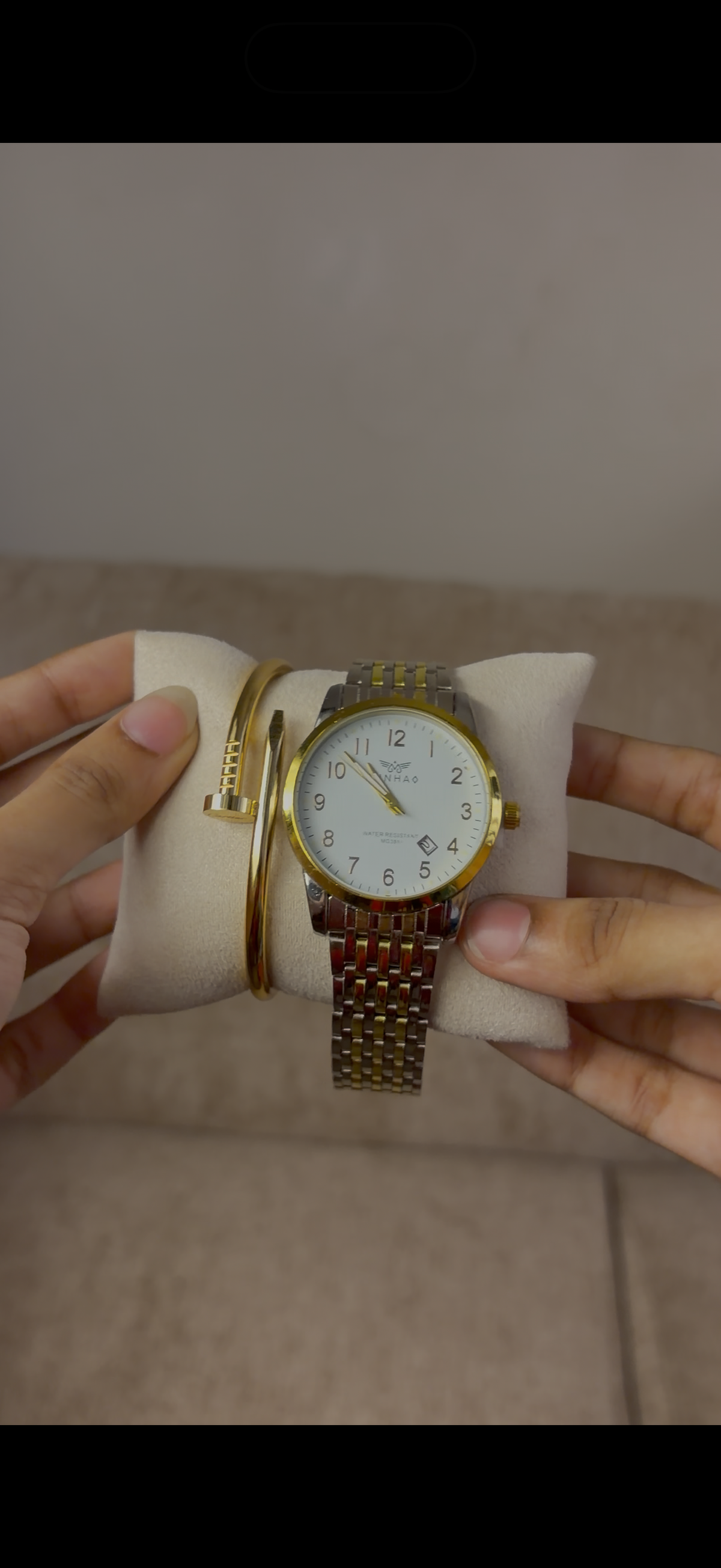 Pinhao gold &silver mixed watch + nail bracelet free