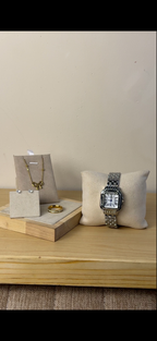 QUARTZ silver cartier + Watch + diamond cut necklace  + stud earring  + mystery  ring ( free)