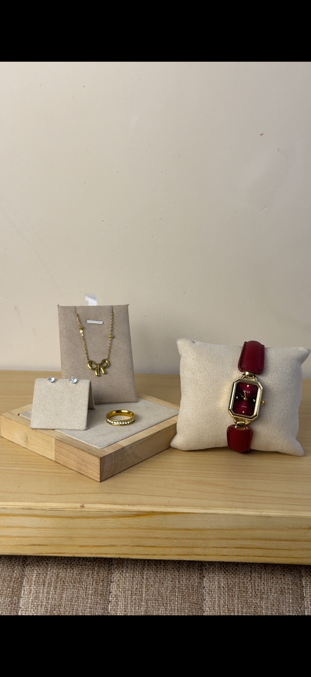 IeLy burgundy belt Watch + Necklace (Free) + Earing (Free) + Mystery Ring (Free)