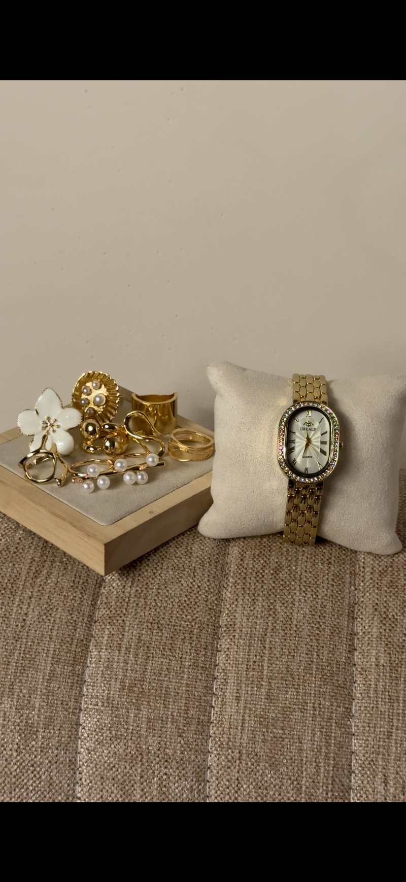 GREALY Gold + ৫টি hibiscus & Pearl Ring set free পান