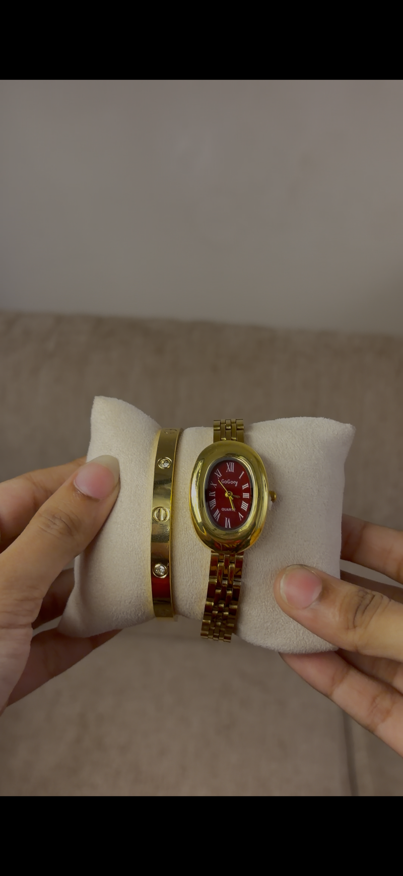 Barsh red oval Watch + Cartier love bracelet free