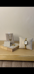 Eliyana white Rectangular watch  + Necklace  + Earing + Mystery Ring (Free)