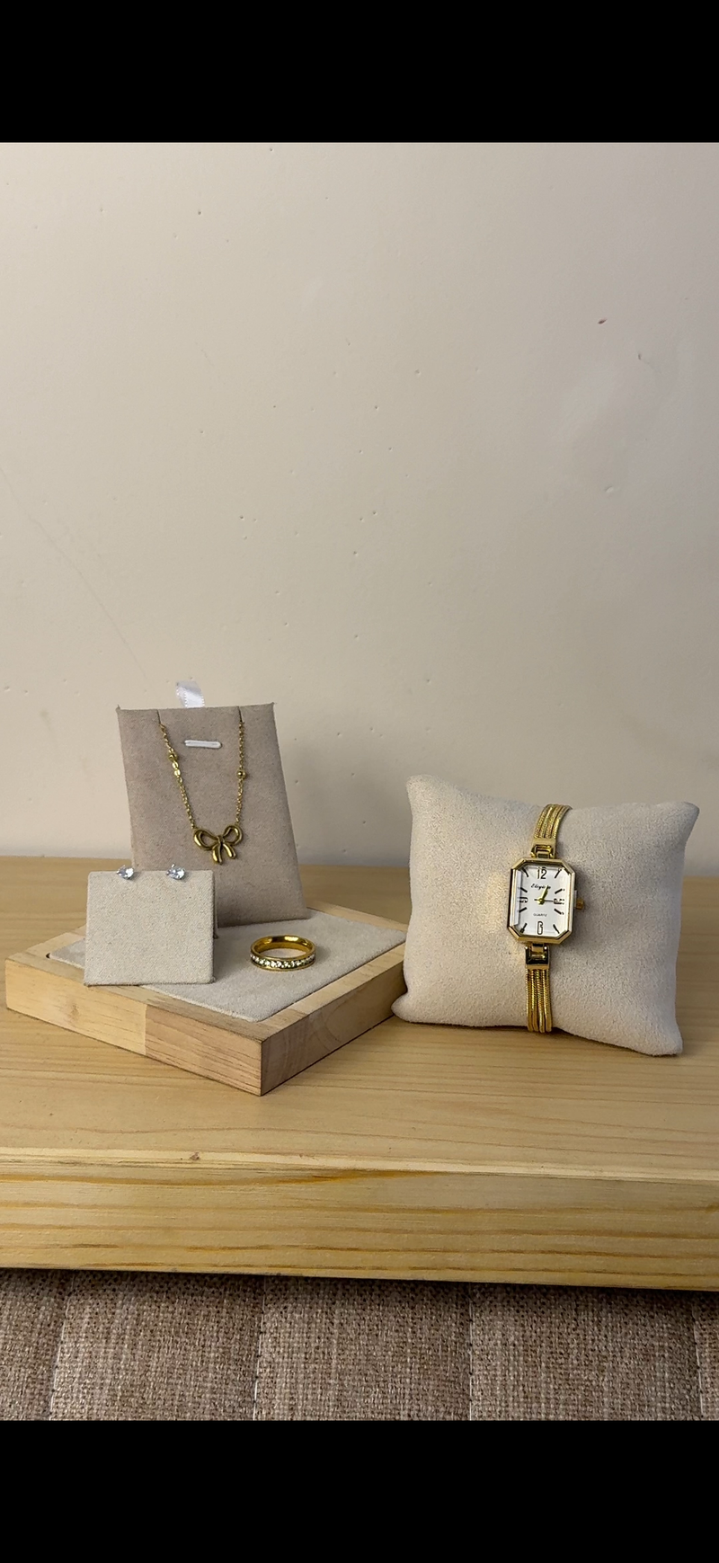Eliyana white Rectangular watch  + Necklace  + Earing + Mystery Ring (Free)