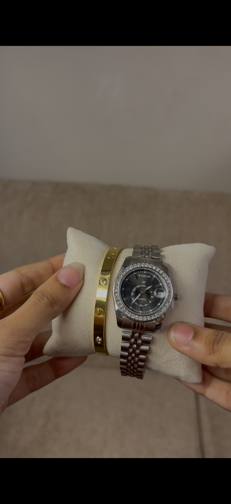 Karslou black dial watch + Cartier love bracelet free