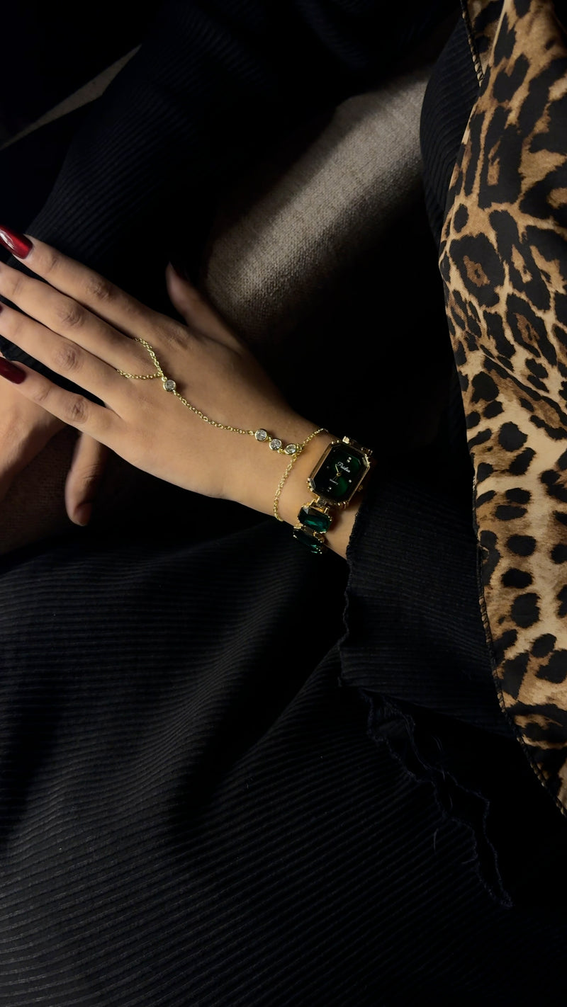 Emerald Stone Green + Solitaire Stone Handchain Combo