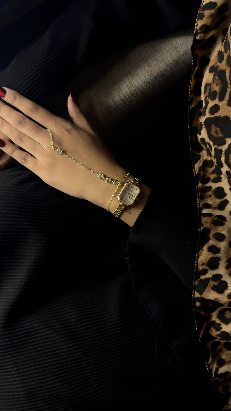 Eliyana Retangular White + Solitaire Stone Handchain Combo
