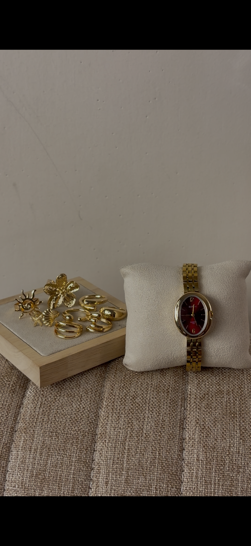 Barsh oval maroon Watch + ring set free