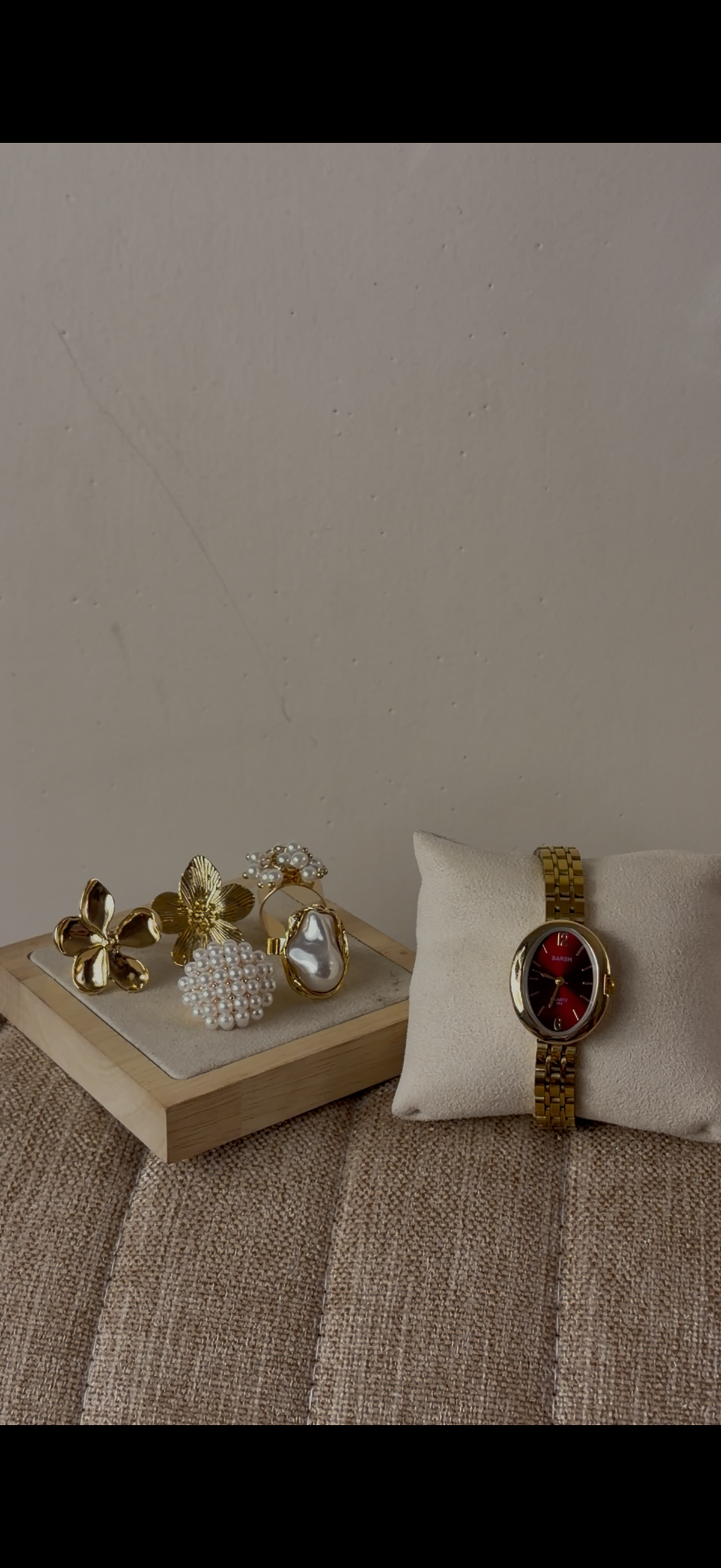 Barsh oval maroon Watch + ring set free