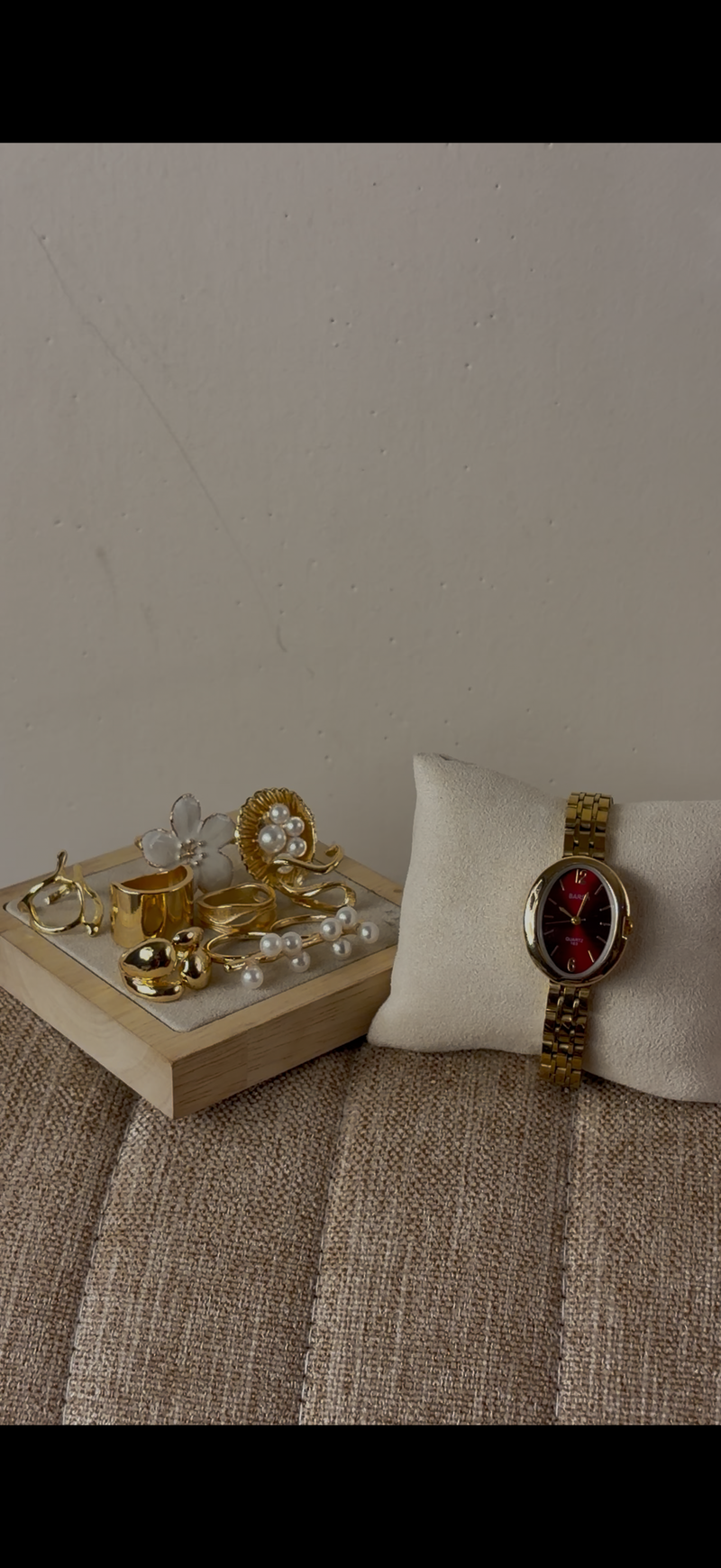 Barsh oval maroon Watch + ring set free