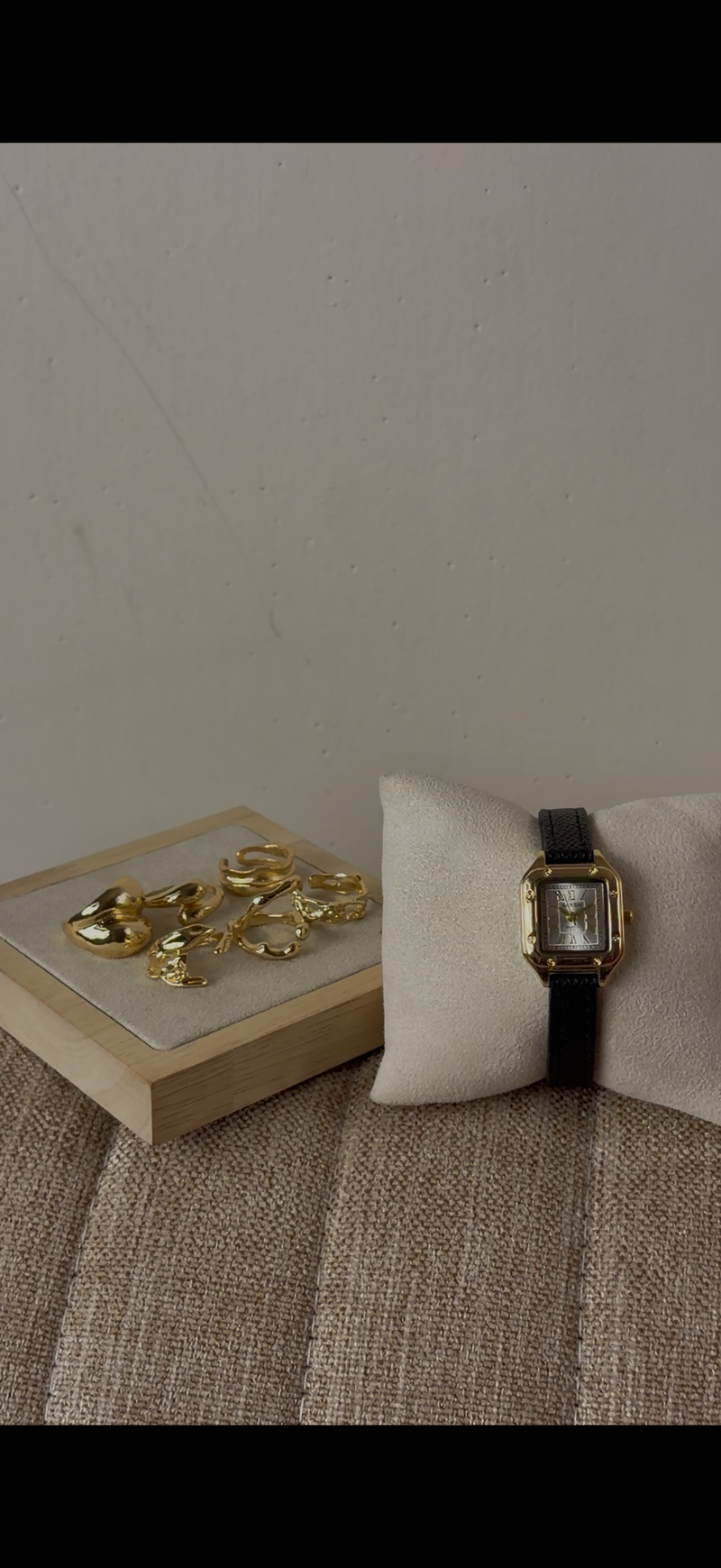 Gogoey gold border black belt Watch + ring set free