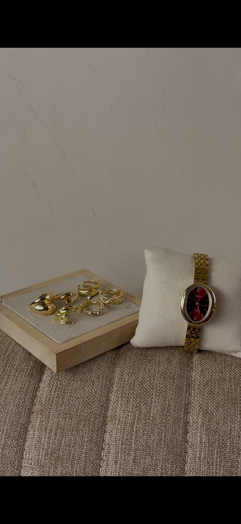 Barsh oval maroon Watch + ring set free