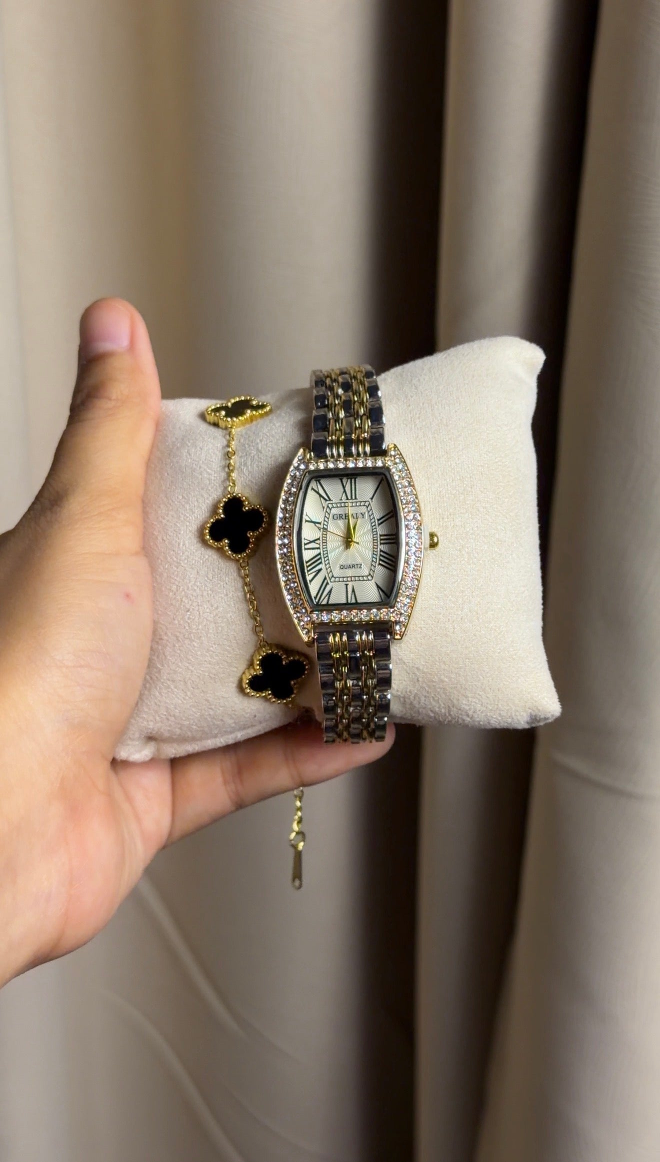Grealy Gold Silver + Clover Bracelet (Free)+ Mystery Ring(Free)