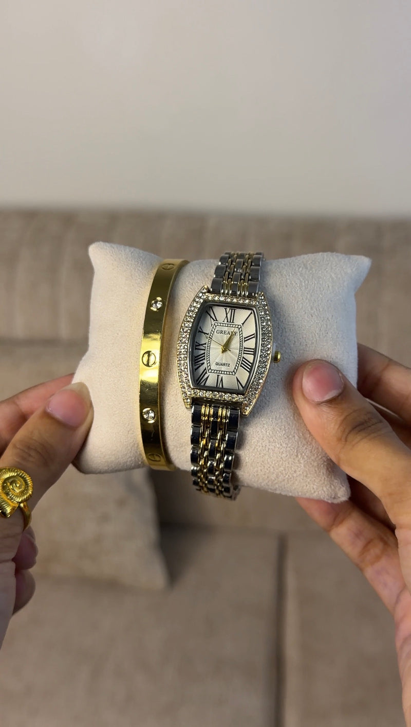 Grealy Gold Silver + Clover Bracelet (Free)+ Mystery Ring(Free)