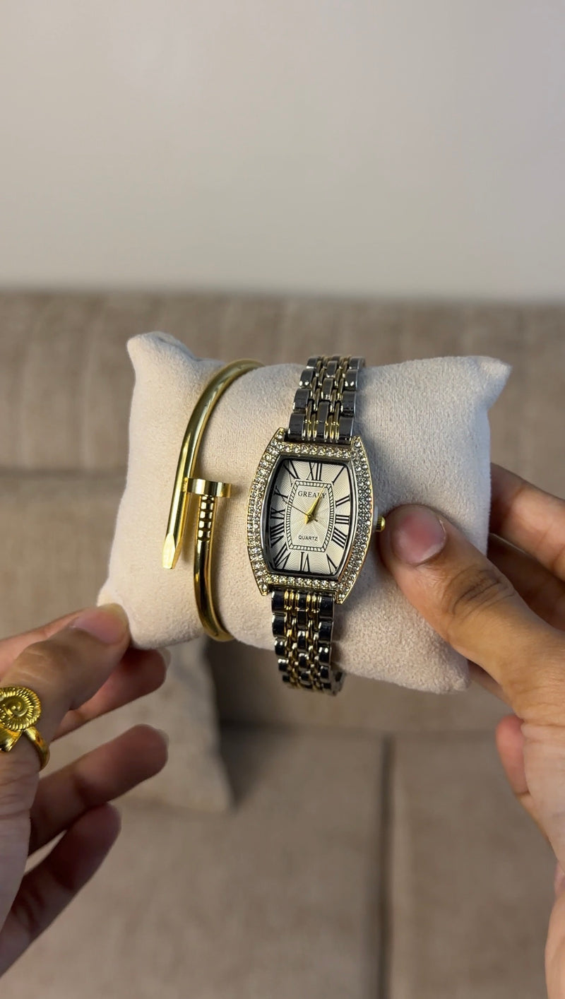 Grealy Gold Silver + Clover Bracelet (Free)+ Mystery Ring(Free)