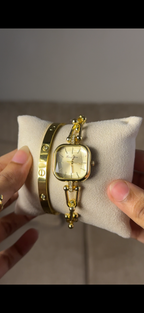 Eliyina Sqaure Full Dial Golden + Clover Bracelet (Free) + Mystery Ring (Free)