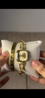 Eliyina Sqaure Full Dial Golden + Clover Bracelet (Free) + Mystery Ring (Free)