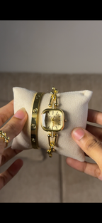Eliyina Sqaure Full Dial Golden + Clover Bracelet (Free) + Mystery Ring (Free)