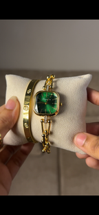 Eliyina Sqaure Full Dial Green + Clover Bracelet (Free) + Mystery Ring (Free)