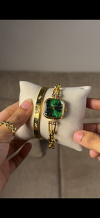 Eliyina Sqaure Full Dial Green + Clover Bracelet (Free) + Mystery Ring (Free)