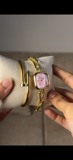 Eliyina Sqaure Full Dial Baby Pink + Clover Bracelet (Free) + Mystery Ring (Free)