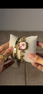 Eliyina Sqaure Full Dial Baby Pink + Clover Bracelet (Free) + Mystery Ring (Free)