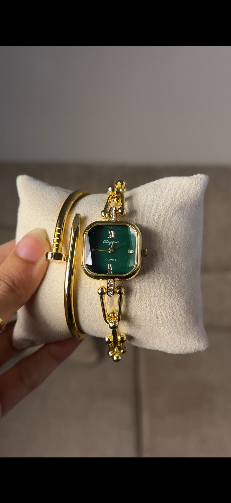 Eliyina Sqaure Half Green + Cartier Love Bracelet (Free)