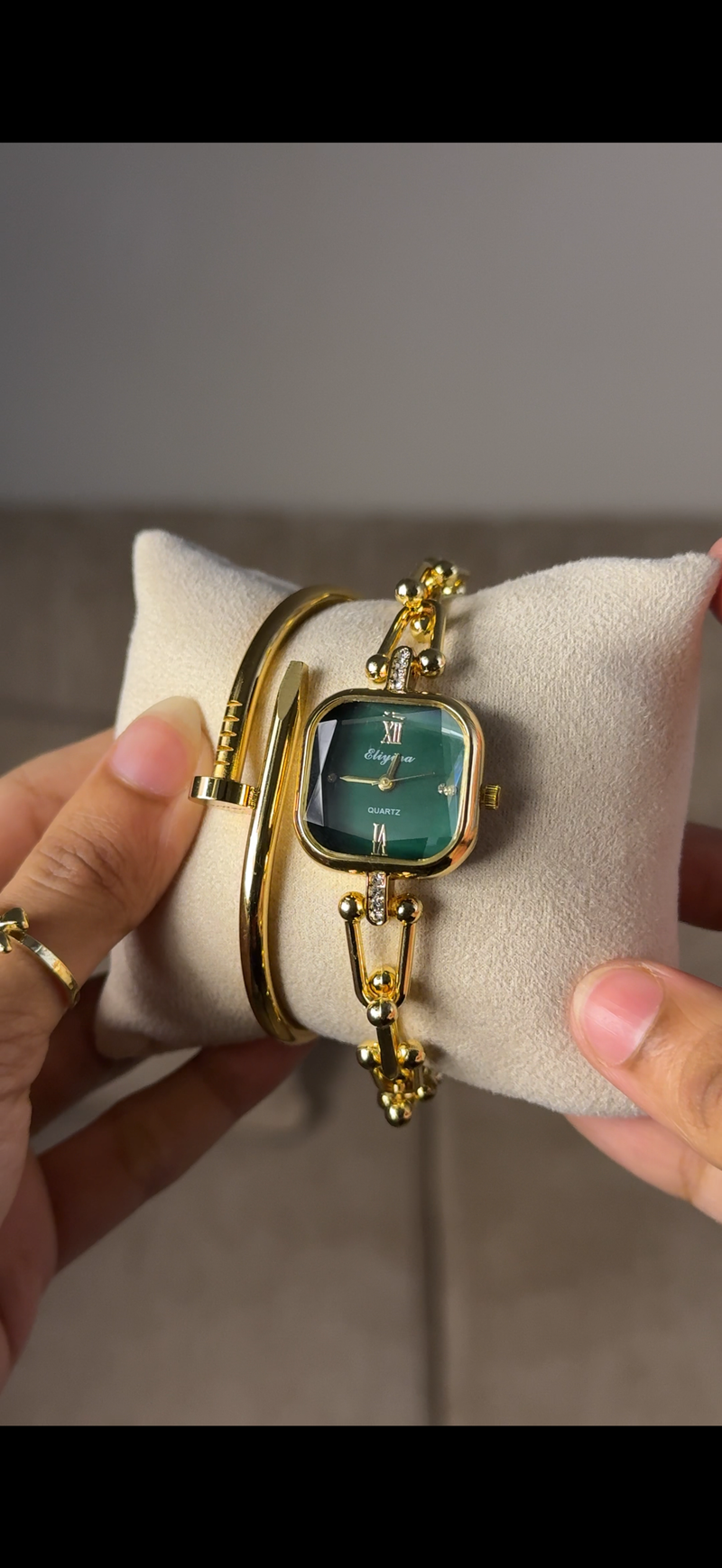 Eliyina Sqaure Half Green + Cartier Love Bracelet (Free)