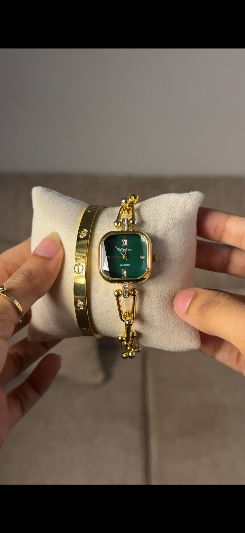 Eliyina Sqaure Half Green + Cartier Love Bracelet (Free)