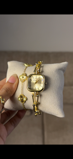 Eliyina Sqaure Full Dial Golden + Clover Bracelet (Free) + Mystery Ring (Free)