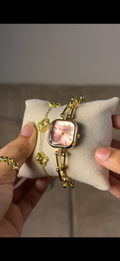 Eliyina Sqaure Full Dial Baby Pink + Clover Bracelet (Free) + Mystery Ring (Free)