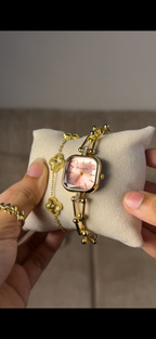 Eliyina Sqaure Full Dial Baby Pink + Clover Bracelet (Free) + Mystery Ring (Free)