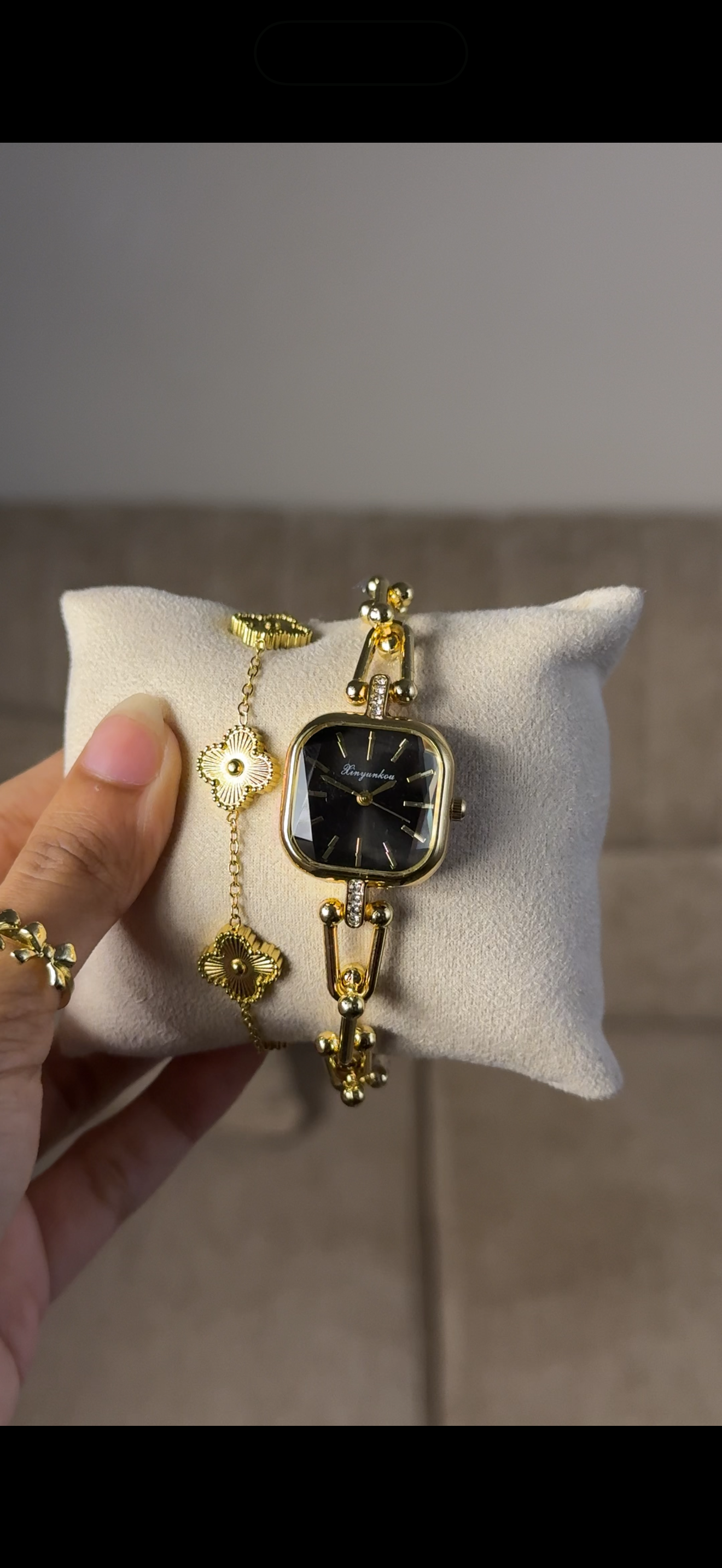 Eliyina Sqaure Full Dial Black + Clover Bracelet (Free) + Mystery Ring (Free)