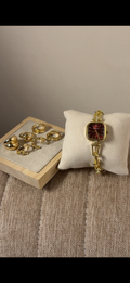 Eliyina Sqaure Full Dial Maroon + 6 pieces Ring set (Free)